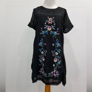Black baby doll dress with flower embroidery size small